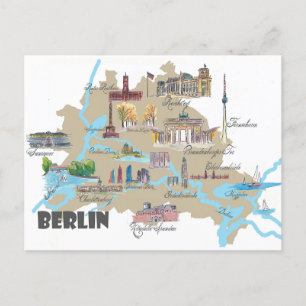 Carte Postale Berlin met en avant le plan de la ville 