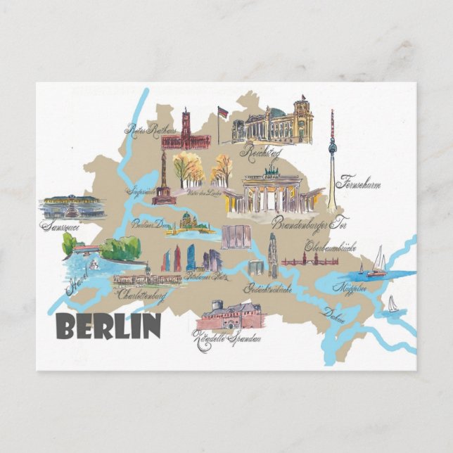 Carte Postale Berlin met en avant le plan de la ville  (Devant)