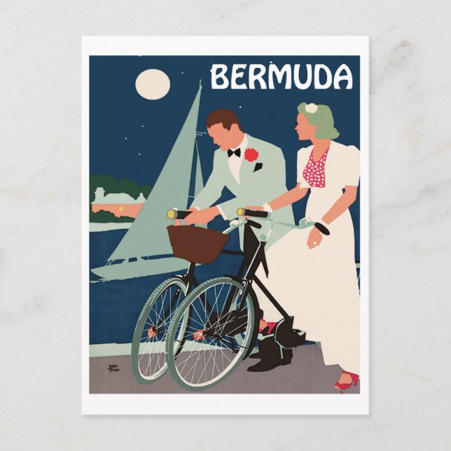 Carte Postale Bermudes, jeune couple avec vélos sur la côte (Devant)