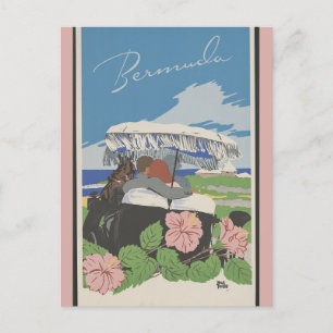 Carte Postale Bermudes Vintage Beach Floral Travel