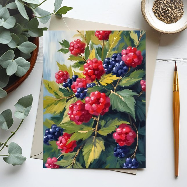 Carte Postale Berry Bush Framboise Blackberry Watercolor Fruit (Créateur téléchargé)