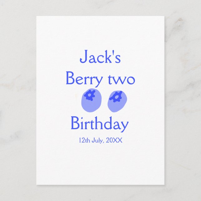 Carte Postale Berry deux anniversaire bleu berry ajouter nom dat (Devant)