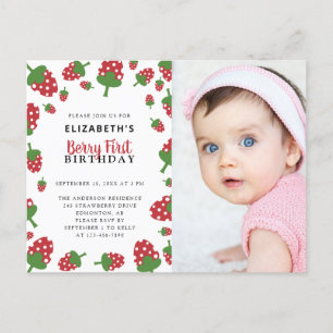 Carte Postale Berry First Birday Cute Strawberry Photo Invitat