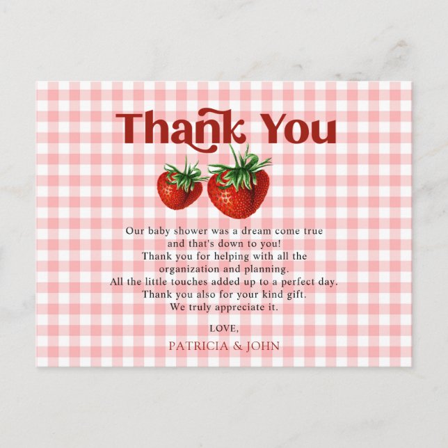 Carte Postale Berry fraise Merci Baby shower doux (Devant)
