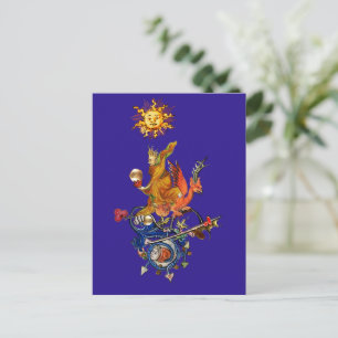 CARTE POSTALE BESTIAIRE MÉDIÉVAL ÉTRANGE,ALCHIMISTE,DRAGON ROUGE