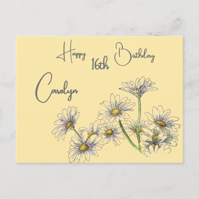 Carte Postale Beurre marguerite jaune Aquarelle nom et âge Anniv (Devant)