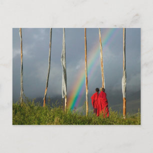 Carte Postale Bhoutan, village de Gangtey, Arc en ciel sur deux 
