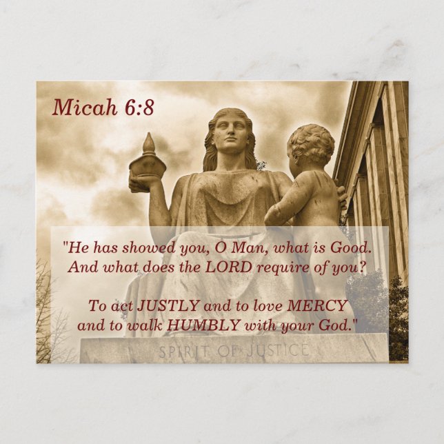 Carte Postale Bible chrétienne Verse Micah 6:8 Esprit de justice (Devant)