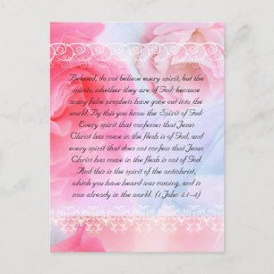 Carte Postale Bible passage, roses roses sur bleu
