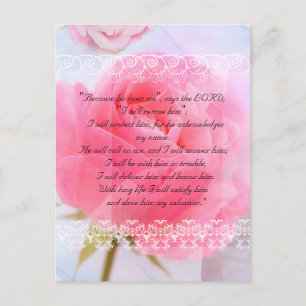 Carte Postale Bible passage, roses roses sur bleu