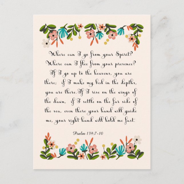 Carte Postale Bible Verse Art - Psaume 139:7-10 (Devant)