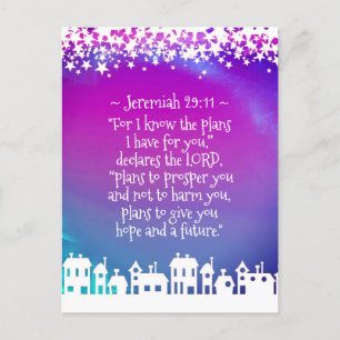 Carte Postale Bible Verse Jérémie 29:11 Village de Noël
