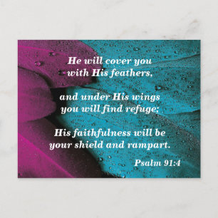 Carte Postale Bible Verse Memory Card Psalm 91:4 Wings of Refuge