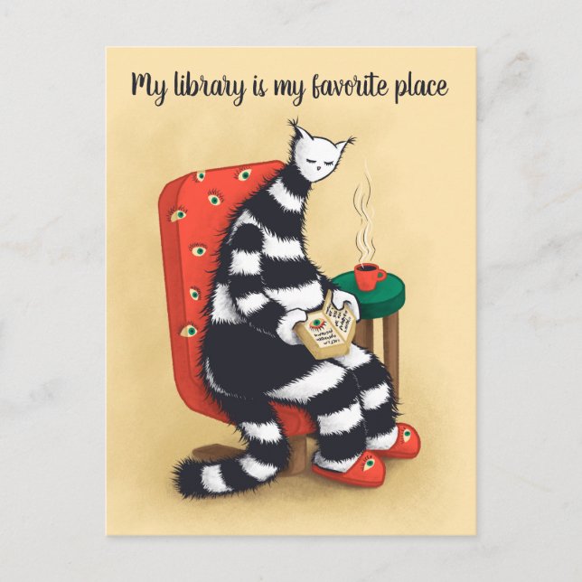 Carte Postale Bibliothécaire amoureux des chats (Devant)