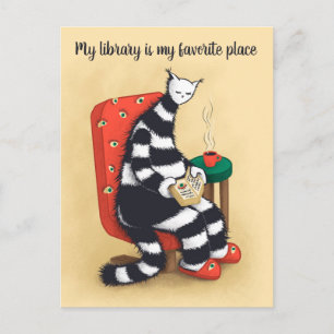 Carte Postale Bibliothèque Amoureux des chats Libarian