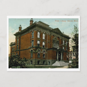Carte Postale Bibliothèque, Detroit, MI 1909 Vintage