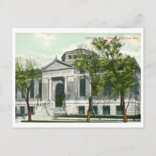 Carte Postale Bibliothèque, Lincoln, Nebraska Vintage