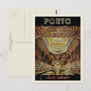 Carte Postale Bibliothèque Porto Lello illustration Portugal