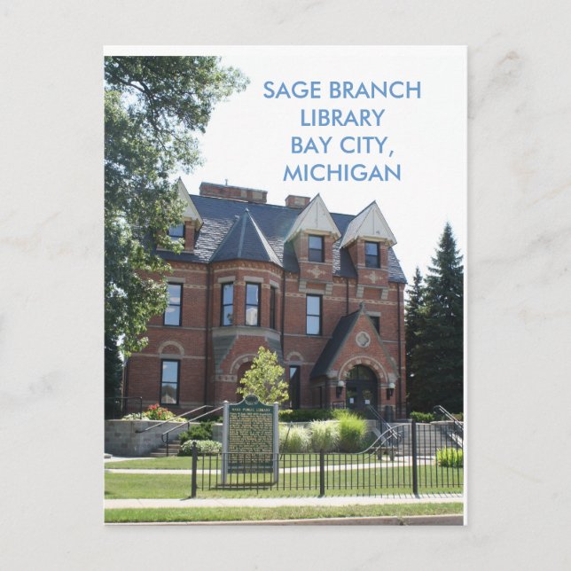 CARTE POSTALE BIBLIOTHÈQUE SAGE BRANCH, BAY CITY, MICHIGAN POST  (Devant)