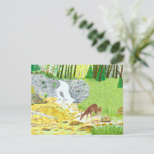Carte Postale Biche et faon