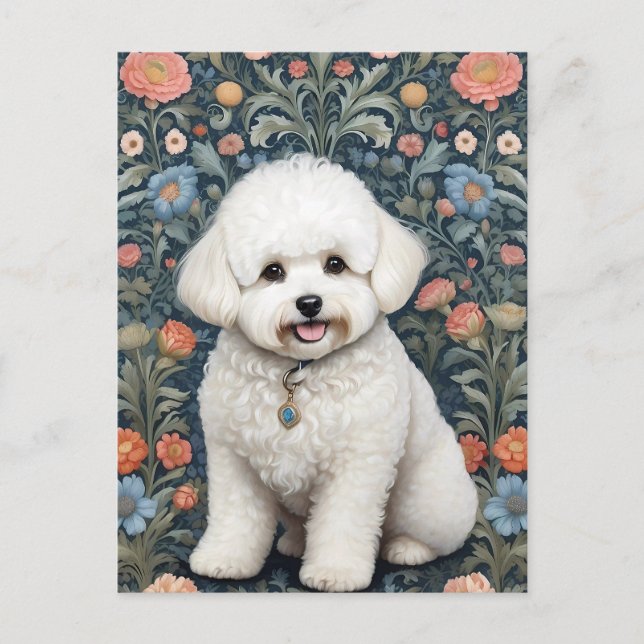Carte Postale Bichon Frise William Morris Inspiré Floral (Devant)