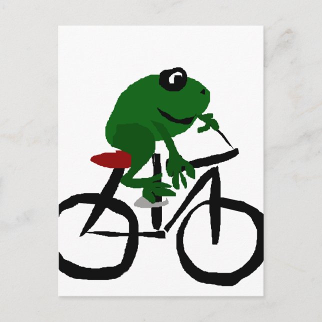 Carte Postale Bicyclette à équitation de grenouille verte amusan (Devant)