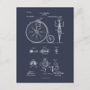 Carte Postale Bicyclette antique 1887 Penny Farthing Brevet