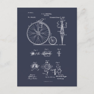 Carte Postale Bicyclette antique 1887 Penny Farthing Brevet