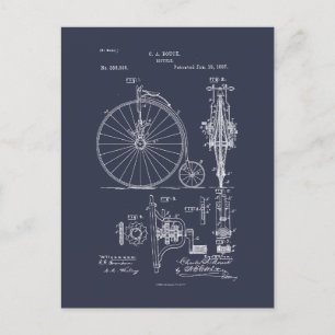 Carte Postale Bicyclette antique 1887 Penny Farthing Brevet