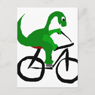 Carte Postale Bicyclette Dinosaure Vert Funny
