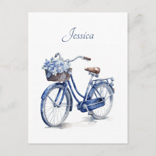 Carte Postale Bicyclette florale bleue de Delft personnalisée