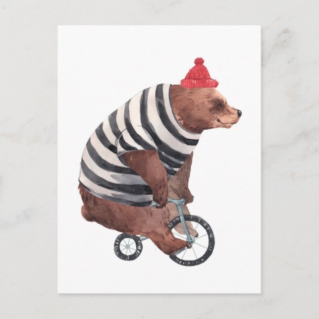 Carte Postale Bicyclette Ours amusant (Devant)