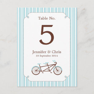 Carte Postale Bicyclette Retro Tandem Bleu & Blanc Mariage rayé