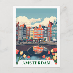 Carte Postale Bicyclettes de voyage Amsterdam Pays-Bas Retro