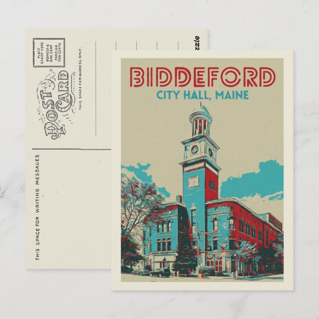 Carte Postale Biddeford Maine USA, hôtel de ville (Devant / Derrière)