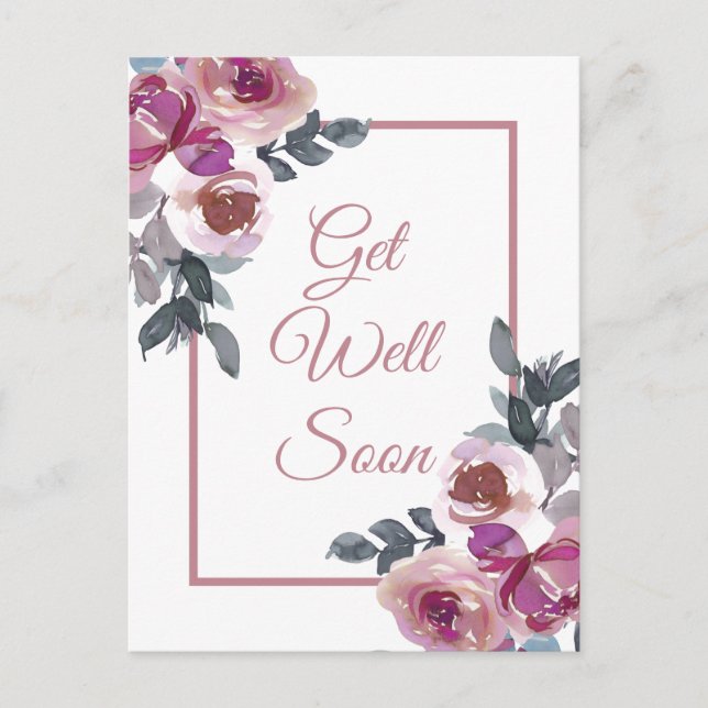 Carte Postale Bien Se Bien Bientôt Aquarelle Rose Florale (Devant)