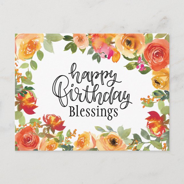 Carte Postale Bienheureux Anniversaire Numéros 6:24-26 Jardin Fl (Devant)