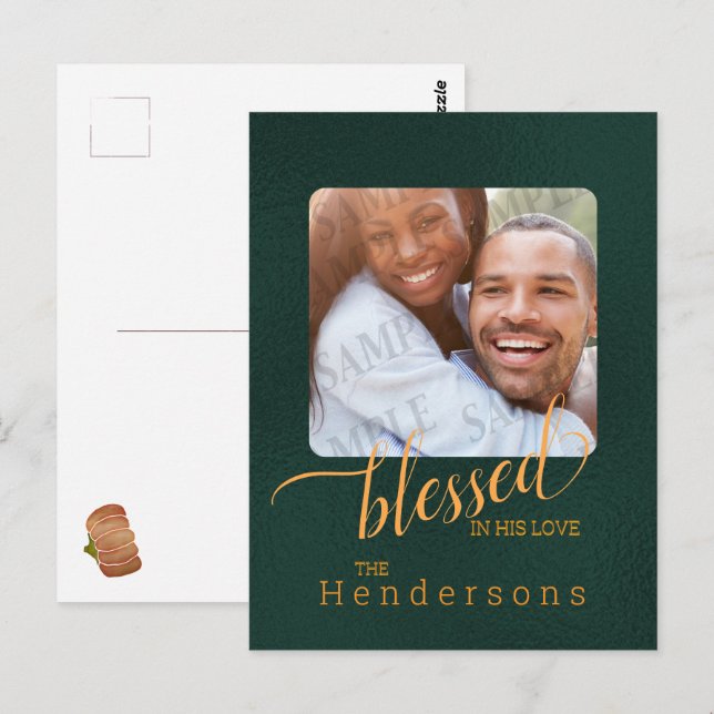 Carte Postale Bienheureux Emerald Green Family Photo personnalis (Devant / Derrière)