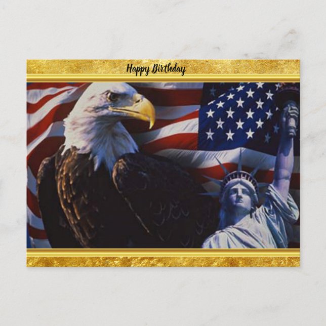 Carte Postale Bientôt Eagle à la statue de Liberty à American Fl (Devant)