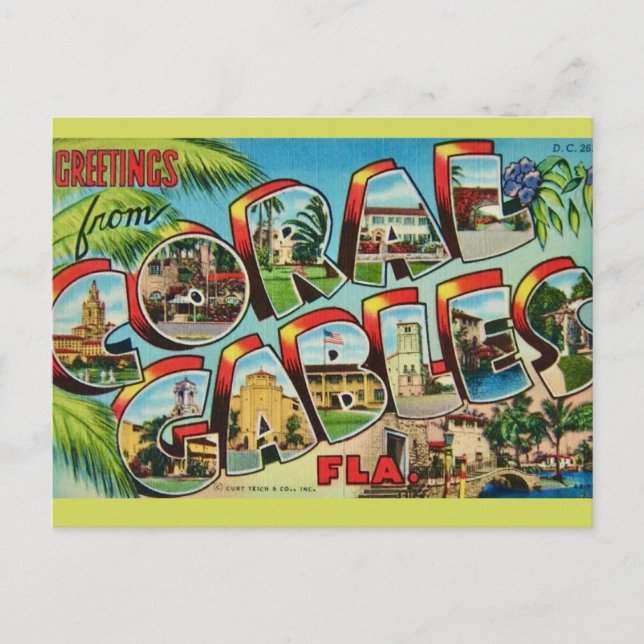 Carte Postale Bienvenue à Coral Gables Floride (Devant)