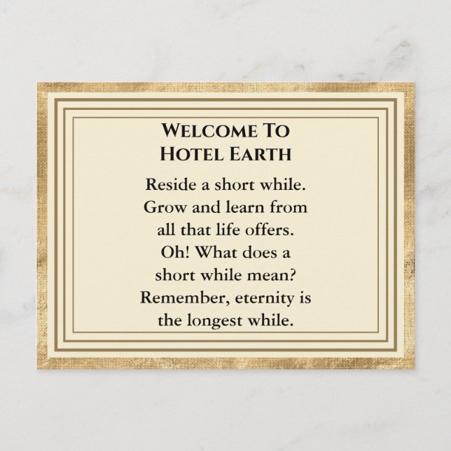 Carte Postale Bienvenue À Hotel Earth (Devant)