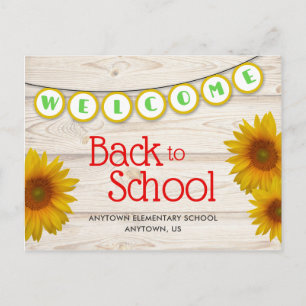 Carte Postale Bienvenue à l'école Marguerites Jaunes Rustique