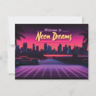 Carte Postale Bienvenue à Neon Dreams - Retro Wave Cityscape