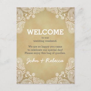 Carte Postale Bienvenue à notre mariage en Paisley rustique