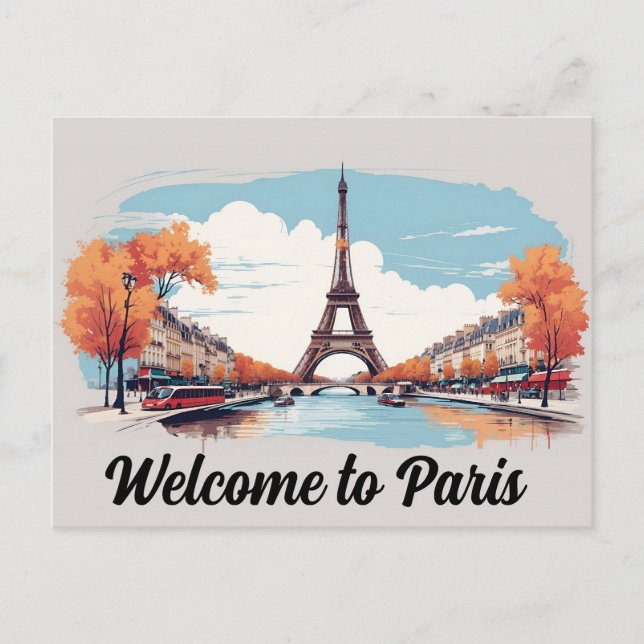 Carte Postale Bienvenue à Paris Tour Eiffel (Devant)