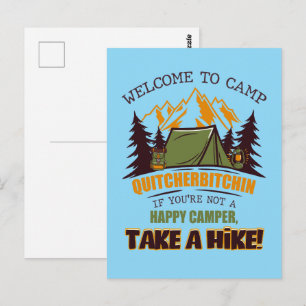 Carte Postale Bienvenue au camp Quitcherbitchin, joyeux campeur