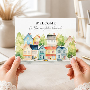 Carte Postale Bienvenue aux voisins Maisons aquarelles lumineuse