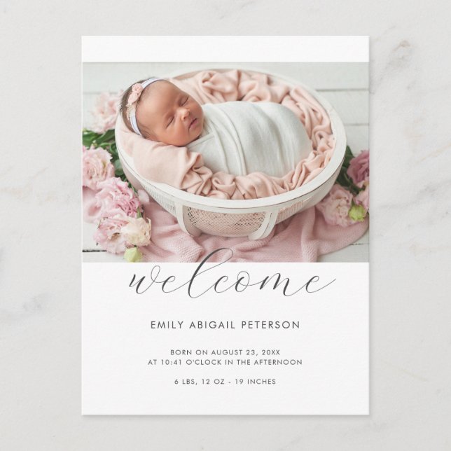 Carte Postale Bienvenue Baby Modern Chic Photo Faire-part de nai (Devant)