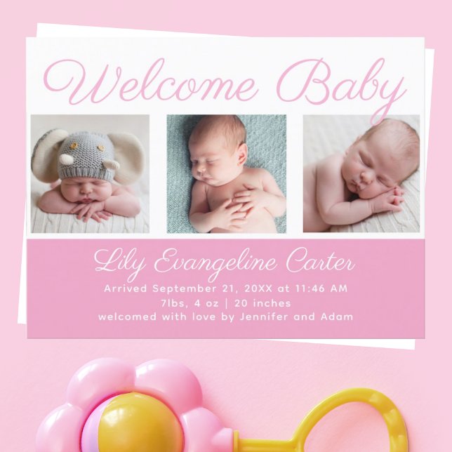 Carte Postale Bienvenue Bébé Fille Nouveau-né Photo Plutôt Rose (Créateur téléchargé)