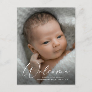 Carte Postale Bienvenue Bébé Photo Naissance Merci Texte Moderne